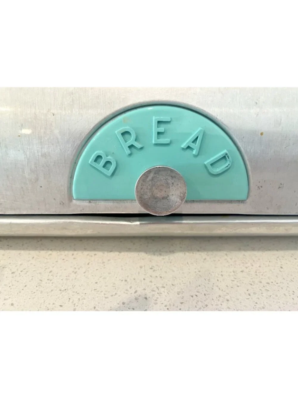 VTG 1950s Maid of Honor Aluminum Bread Box Aqua Turquoise Plaque Pull MCM VG